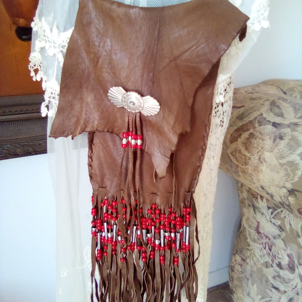 Boho Hippie American Indian Leather Fringe Beaded Purse Pouch Bag